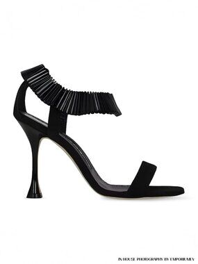 Manolo Blahnik Bonisan Black Suede 38 IT 8 US Handmade Sandals